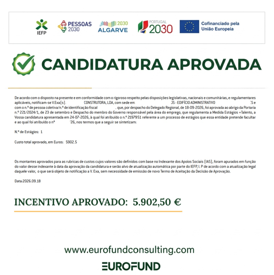 Aprovação Estágios +Talento — 5.902,50 €